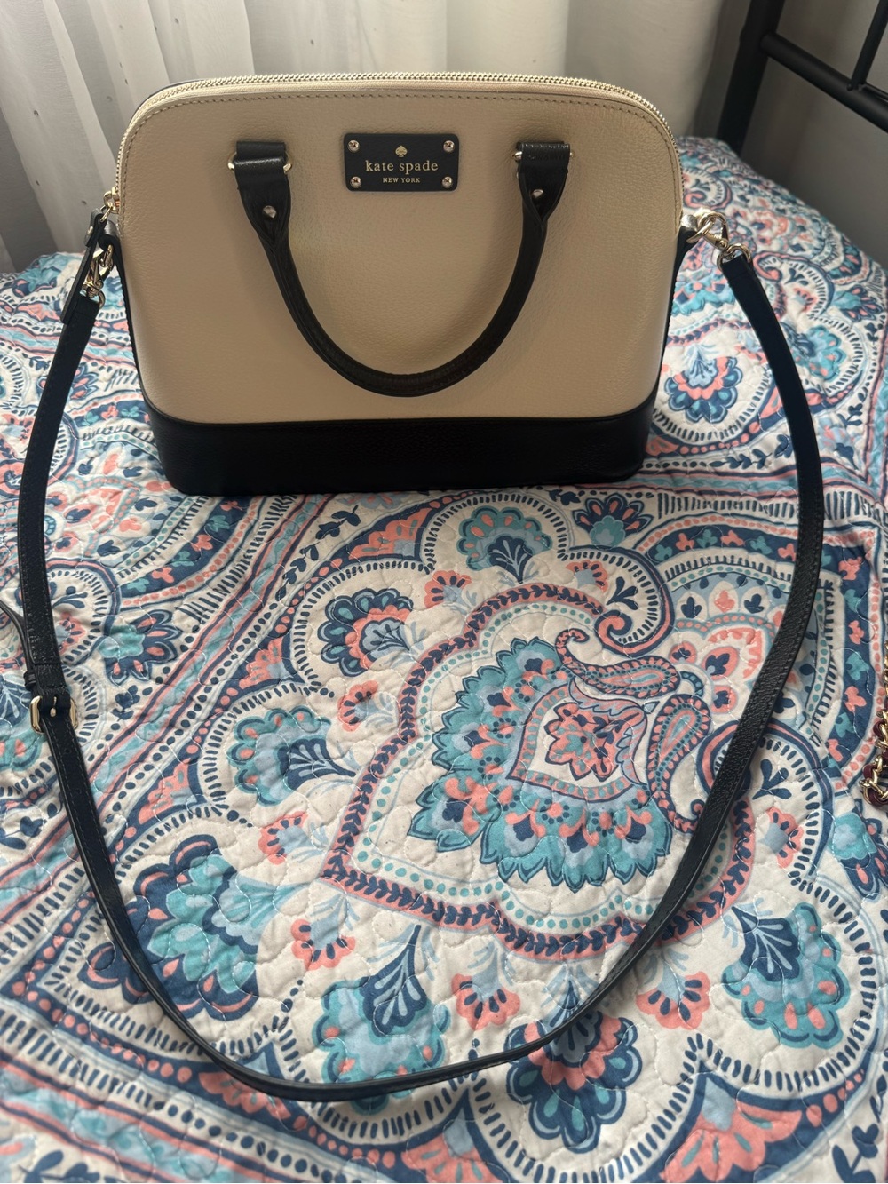 KATE SPADE Two-Tone Dome Satchel - Cream & Black